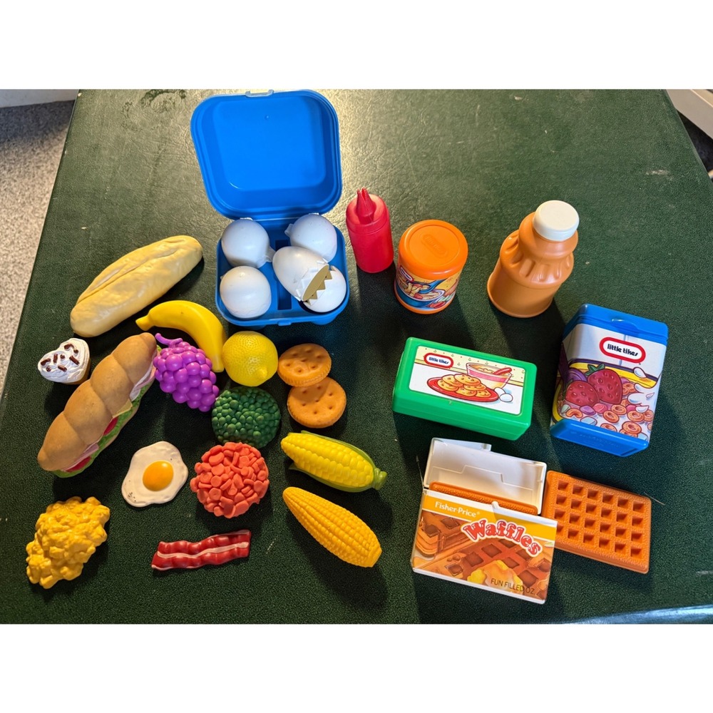 Vintage Fisher Price Little Tikes Play Food Kitchen Utensils Oven Mitt Lot 40+